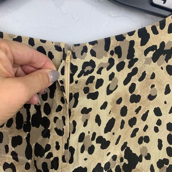 Maggy London Silk Midi Dress Womens Large Beige Leopard Print Back Center Zip - Picture 3 of 5